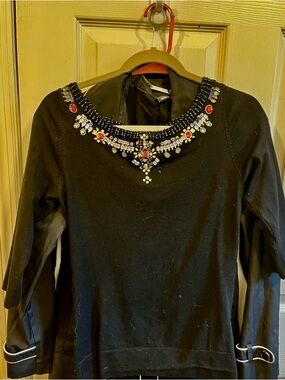White House Black Market Black Embellished Crewneck Sweater